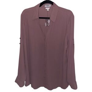 Express Portofino Shirt Womens XL Roll Tab Long Sleeve Top Business Career NWOT